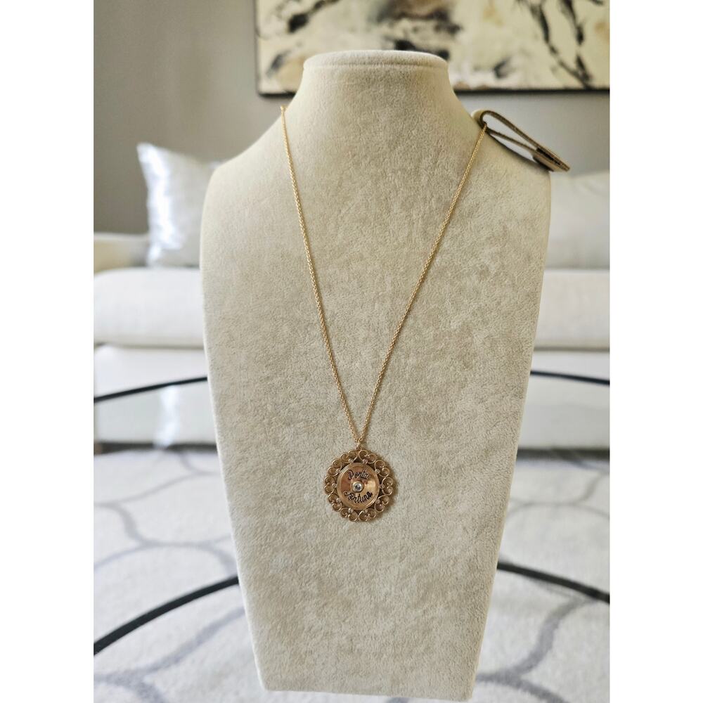 Anthropologie Gold Porta Fortuna Coin Pendent Necklace New - Picture 3 of 4